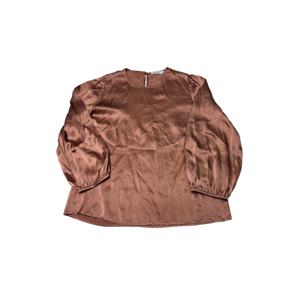 Reformation Womens 100% Silk Satin Long Sleeve Blouse Bronze Brown Size M
